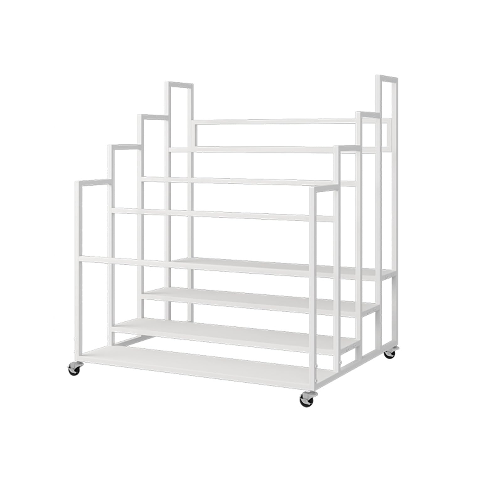 Support de tapis de yoga blanc à roulettes : étagère de rangement en fer 100x85x105 cm