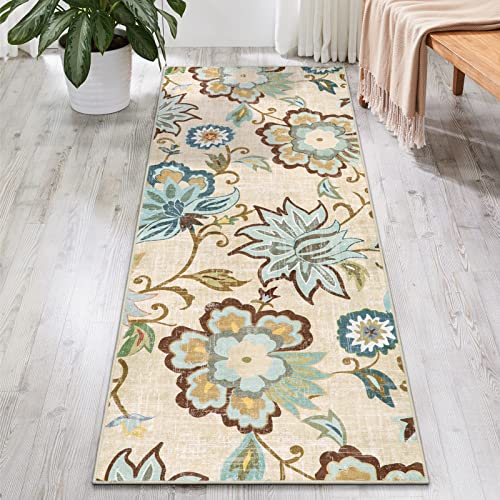 Beeiva Floral Rug Runners For Hallways, 2X5 Beige Kitchen Runner Rug Washable, Modern Plant Non-Shedding Bathroom Front Door Rug Non-Slip Hallway Runner Rug For Entryway Bedroom Kitchen #TOP6