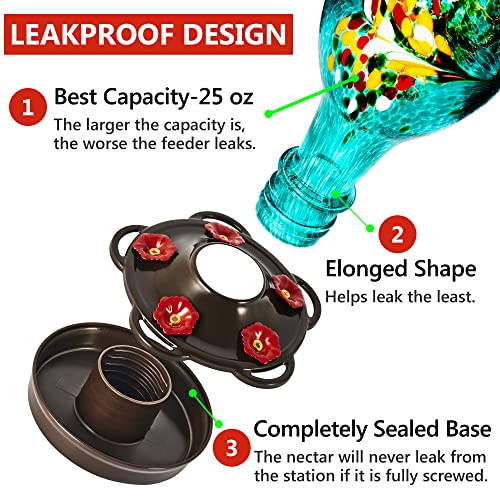 image for LUJII Hummingbird Feeder for Outdoors, Hand Blown Glass Humming Bird F
