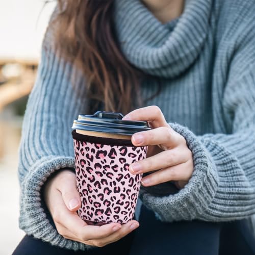 Image of Reusable Insulated Sleeve for Iced Coffee Cup, 3-Pack Coffee Neoprene Drink Sleeve for Cold & Hot Drinks, Beverage Holder for Iced Coffee (Pink Leopard)