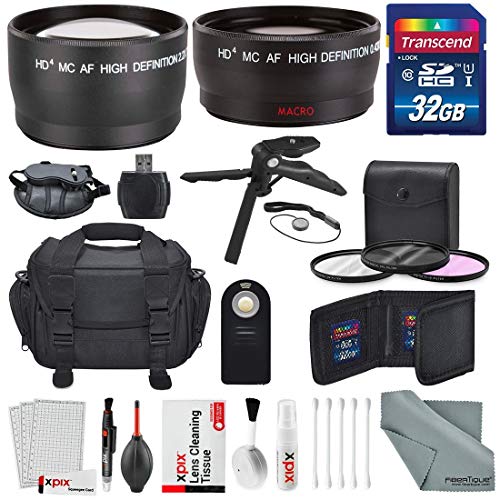 52MM Complete Accessory Kit for Nikon D3200, D3300, D5000, D5100, D5200, D5300, D5500, D7000, D7100 DSLR Camera - 2.2X Telephoto + HD 0.43X Wide Angle + Travel Bag and Cleaning Kit