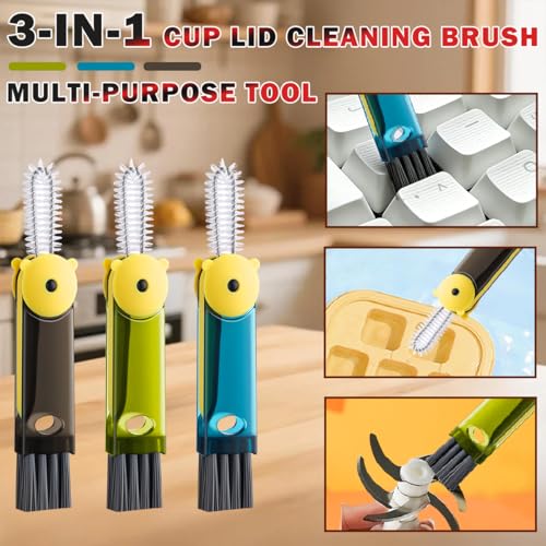 Image of 3 in 1 Cup Lid Cleaning Brush, Multifunctional Crevice Cleaning Brush for Water Bottle Insulated Cup Pacifier Tumbler Lid Groove Narrow Space Detail Cleaner Home Kitchen Gadgets(3 PCS)