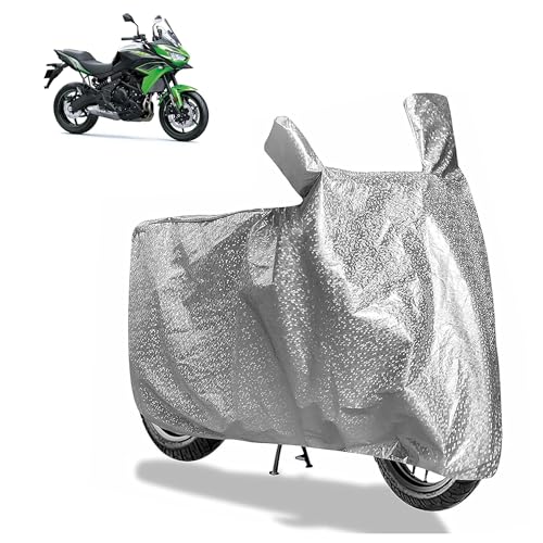 Image of Sulfar Bike Cover for Kawasaki Versys 650 (Adventure) | Waterproof, Dustproof & UV Protected | All Weather Two Wheeler Cover (Silver) New 2026 Variants