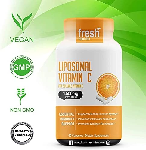 Liposomal Vitamin C - The Only 1500mg Per Capsule (NOT 2 Capsules Per Serving) DNA Verified & Potent Vit C – Swallow or Pour Powder into a Drink, All Natural Vegan Friendly, Non-GMO, Gluten & Soy Free