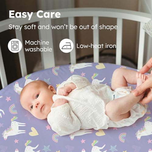 Image of Baby Bassinet Sheets, 3 Pack Fitted Bassinet Mattress Sheets, Compatible with Halo Bassinest Swivel Sleeper & Oval Hourglass Rectangle Mattress, Ultra Soft Pink Purple Rainbow