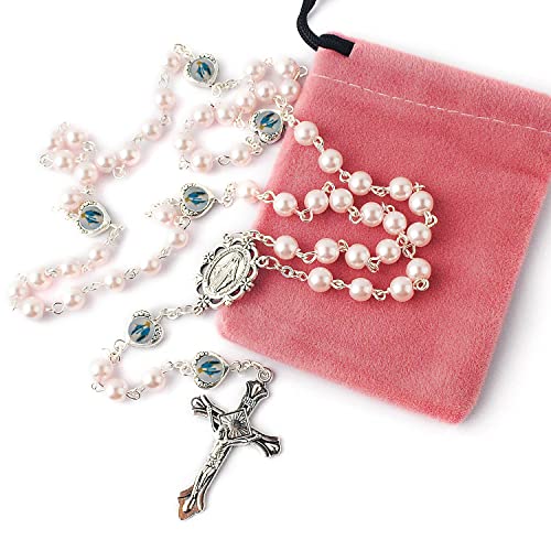 image for HanlinCC Glass Pearl Beads with Miraculous Epoxy Heart Metal Beads Ros