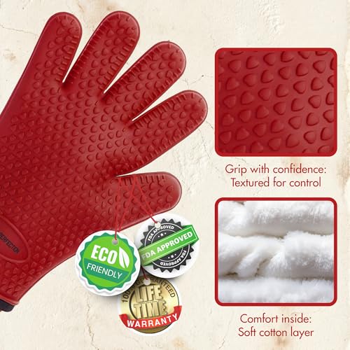 Image of KITCHEN PERFECTION Silicone Oven & Griddle Gloves -Extreme Heat Resistant BBQ & Grilling Gloves -Handle Hot Food Right on Your Griddle |Waterproof Oven Mitts Grill Gloves |Superior Set+3 Bonuses