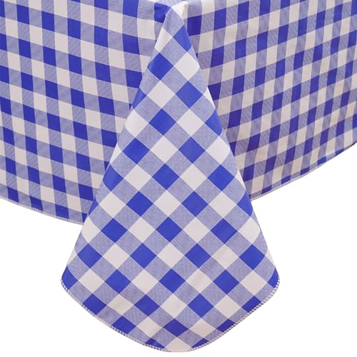 Image of Heavy Duty Vinyl Tablecloth with Flannel Backing Waterproof Oil-Proof Plastic Table Cloth Stain-Resistant Wipeable Rectangle or Square Table Cover for Indoor and Outdoor (Blue Checkered, 60x84 Inch)