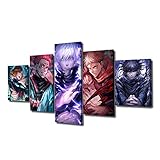 Onstthm Jujutsu Kaisen Poster Anime Poster Gojo Satoru Itadori Yuji Canvas Wall Art 5 Pieces Artwork Painting for Living Room Home Decoration Boy Gift (With Frame, JKWL-01)