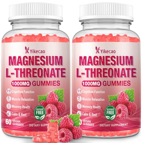 2 Pack Magnesium L-Threonate Gummies 1000mg, Sugar-Free Magnesium Threonate Supplement for Kids &...
