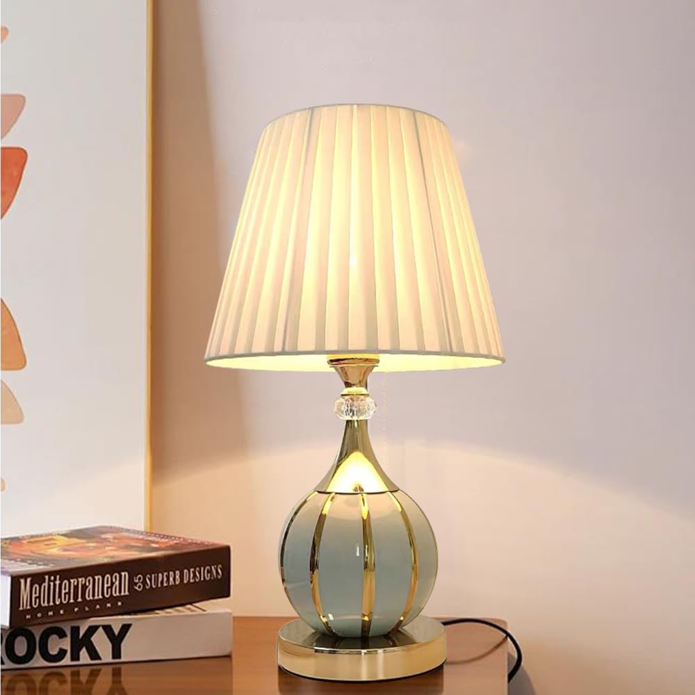 Lámparas Para Mesita De Noche Lámpara De Mesa De Noche De Cerámica, Lámpara De Escritorio De Lujo Moderna E27, Mediterráneo Retro Para Oficina, Sala De Estar Comedor Oro blanco (azul)