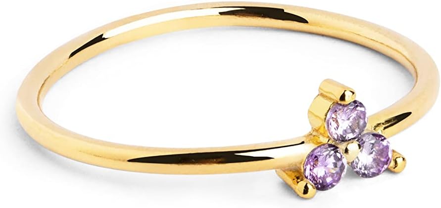 SINGULARU - Anillo Trebol Lavande - Anillo de Plata de Ley 925 con Acabado Baño de Oro de 18 Kt. y Circonitas - Joyas para Mujer - Varios Acabados y Tallas