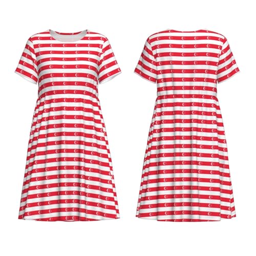 Robe d'été drapeau de Singapour imprimé graphique manches courtes doux