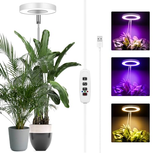 Ainiv Lámpara de Plantas, 72 LED Luz de Crecimiento de Espectro Completo con base, 180° Grow Light con Temporizador Automático 3H/9H/12H y 9 de Brillo, Altura Ajustable, para Plantas Pequeñas