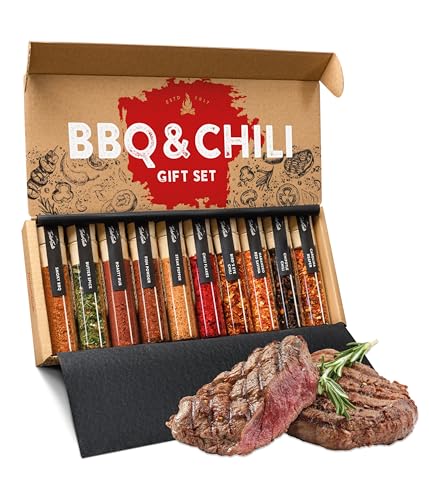 TIMBER TASTE® Gewürzset Geschenk Herren [10er Set] - 5 Grill Gewürze & 5 scharfe Chilli Gewürze bis 1.200.000 Scoville - gourmet Geschenkidee, Last Minute Männergeschenke - Geschenke für Männer