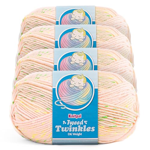 Image of Tweed Twinkles Soft Baby Yarn for Crocheting, 4-Pack (696Yds / 400G), Free Patterns - Acrylic Baby Blanket Knitting Yarn with Flecks - Size 3 DK Light Worsted Weight - Pale Peach