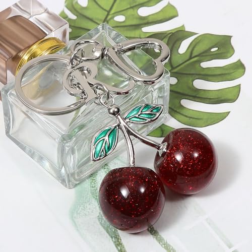 Heart-Shaped Keychain with Initial A-Z and Cherry Charm Bag Charms for Women,Car Accessories