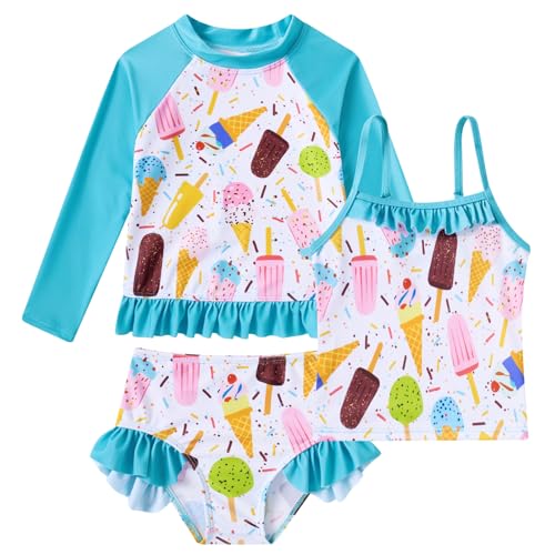 Image of BFUSTYLE Girls Swimsuit 3 Pieces Rash Guard Kids Long Sleeves Bathing Suit 3-8 Years Sun Proction Swimwear Tankini