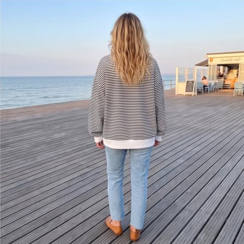 Mock Neck Sweatshirt for Women Striped Oversized Long Sleev Casual Tops - image 4
