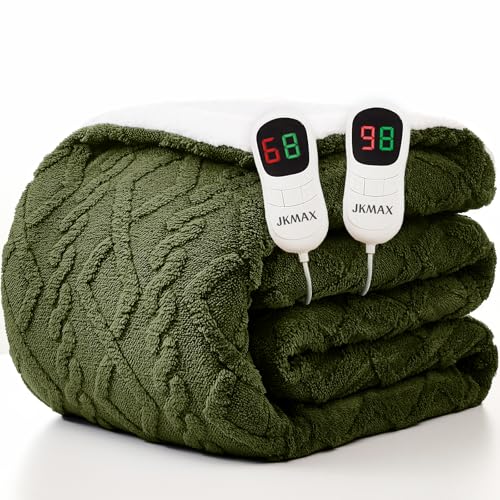 JKMAX Heated Electric Blanket King Size-100"x90" Heating Blanket with 10 Heating Levels & 5 Time Settings Over-Heat Protection,Winter Warmer for Adults with ETL Certification(Green)