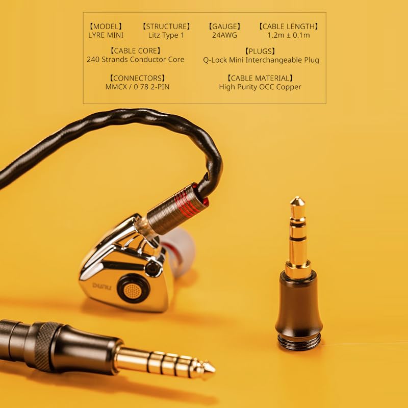 Fanmusic DUNU Lyre Mini Earphone Cable 240-Strand High-Purity OCC Copper Wire MMCX/0.78 2PIN Connector (0.78mm)