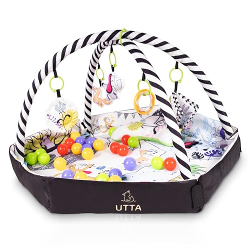 Image of 4-in-1 Baby Activity Center and Play Mat – Includes 30 Ocean Balls & 5 Toys – Soft Washable Floor Gym for Newborns & Toddlers – Ball Pit, Tummy Time, Crawling, Sit & Play – Baby Gift Idea