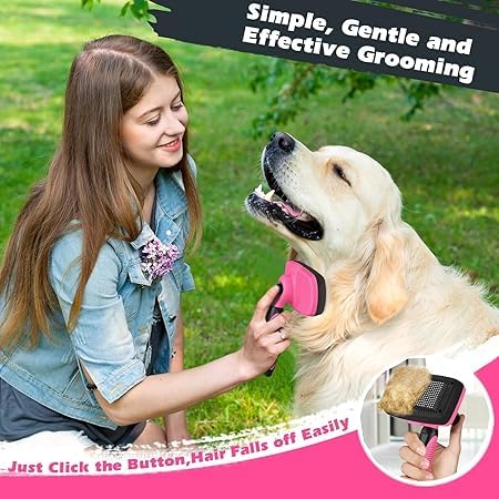 Image of Cawypety Self Cleaning Slicker Brush & Pet Grooming Rake & Bath Brush for Dogs,Cats and Horses | Double-Sided Dematting Comb & Skin Friendly Deshedding Grooming Tool | Premium Pet Supplies (Black & Pink) (Black & Pink)