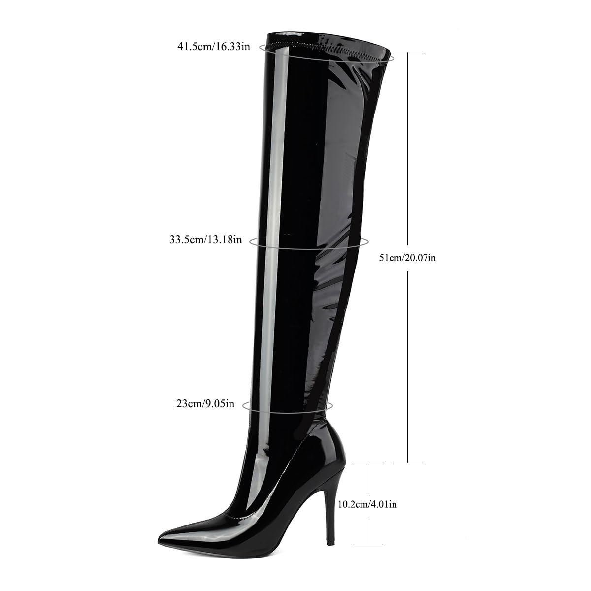 Feinlina Schwarze Over The Knee Stiefel Sexy Pointed Toe Lackleder Oberschenkel hohe Stiefel für Frauen