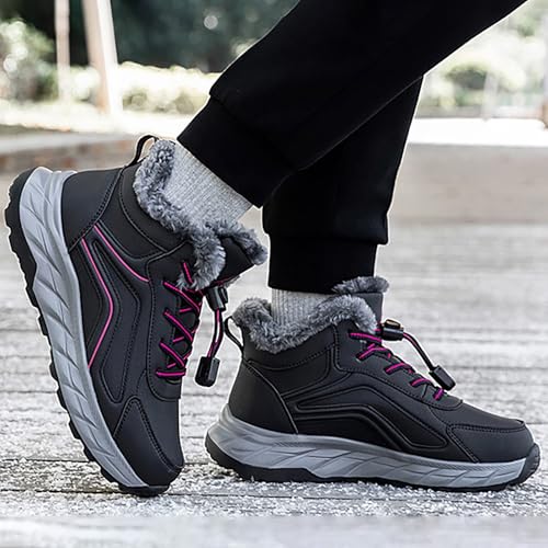 Men Snow Boots Winter Chunky Block Heel Leather Short Boot Sneaker Wide Toe Box Slip-on Shoes With Hook Loop Comfortable Fur Lined Boots for Women Waterproof Booties Warm Anti Slip Outdoor Shoes4