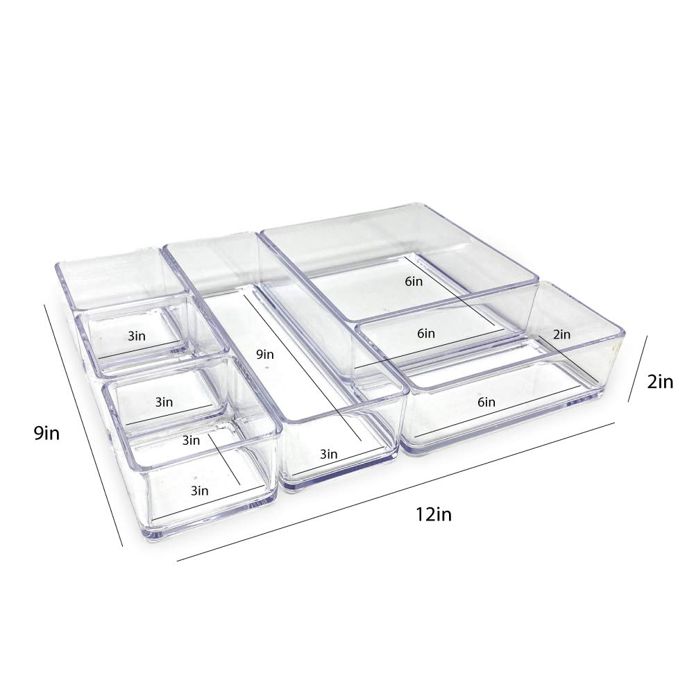 Juego organizador de acrílico transparente de 6 bandejas (seis bandejas individuales), multiusos, solución de almacenamiento apilable para maquillaje, manualidades, escritorio, escuela, 5