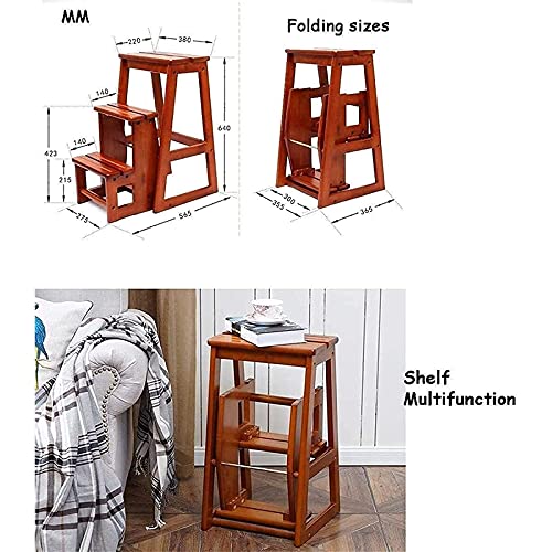 Taburete de escalera portátil de 3 escalones y silla de madera transformable para hogar 5