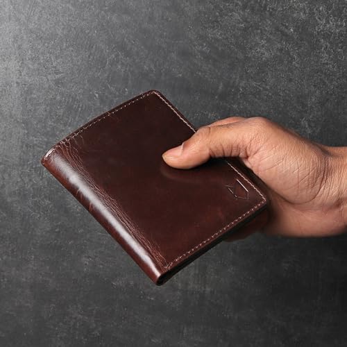 Image of FOXHACKLE Slim Bifold Leather Wallet for Men with Secret Hidden Pocket and Coin Pocket, RFID Blocking Men's Wallet with Separate Bill Section(Crunch Brown)