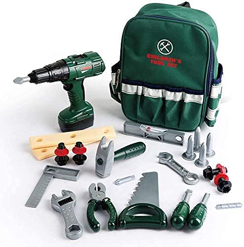 Veluoess 27 PCS Kids Tool Set,Pretend Play Tool Set with Electronic Cordless Drill,Backpack and Construction Accessories,Lawn Tools Plastic Drill Toy for Toddlers Age 3 4 5 6 7 Year Old Boy and Girls