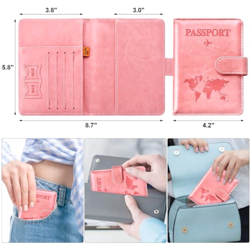 Image of Eoehro Passport Holder for Travel Essentials, Passport Wallet Cover Case for Travel Must Haves Accessories,Passport Book Holders for Women and Men(Bright Pink)
