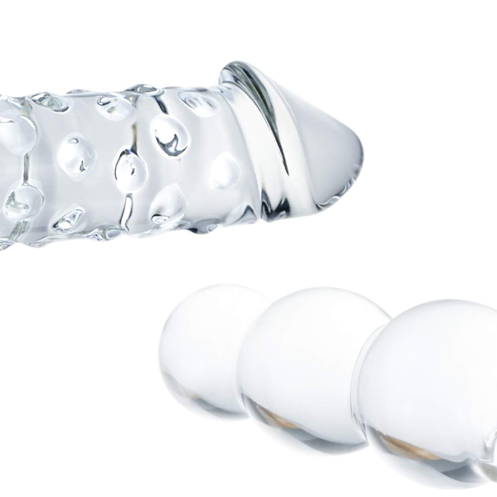 SXOVO 29,5cm Dildo in Vetro a Doppia Estremità, Dildo con 3 Perle Rotonde e Pene Realistico, Palline Anali per Massaggio Prostatico, Sex Toy in Vetro per Coppia Uomo Donna (L)