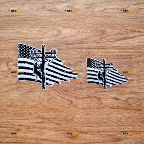 Image of 2 Pack Reflective, 4 Inches, 6 Inches - Lineman American Flag Electrical Power Line Pole Sticker Decal Vinyl Black Distressed Tattered 03203a - for Car Boat Laptop White Background
