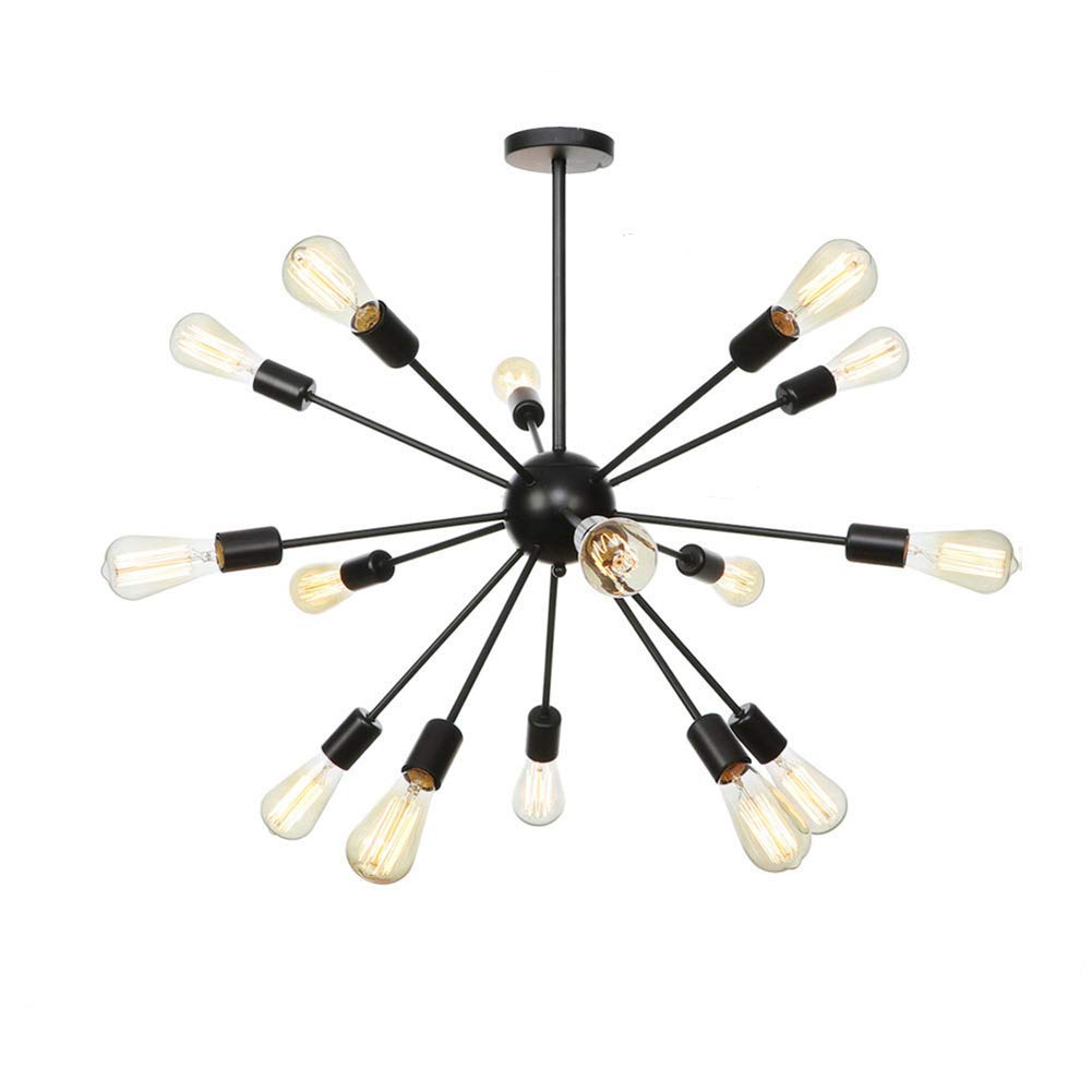 Abinlina Elegant Black 9-Light E27 Chandelier Pendant Ceiling Light Fixture for Kitchen, Dining Room, and Living Room(15 Lights)