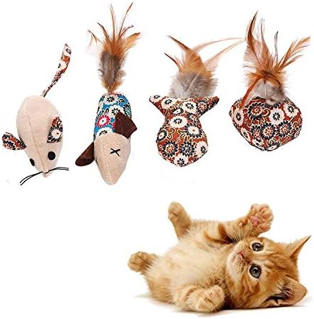 Cat Iteractive Toy for Indoor Cat Ball Toy with Teasing Feather Printed Mouse Toy for Cat Chewing Scratching Fish Toy for Cat…
