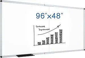 VIZ-PRO Magnetic Dry Erase Board, 96 X 48 Inches, Foldable Wall-Mounted Whiteboard with Silver Aluminum Frame & Marker Tray for School Office and Home 8' X 4'