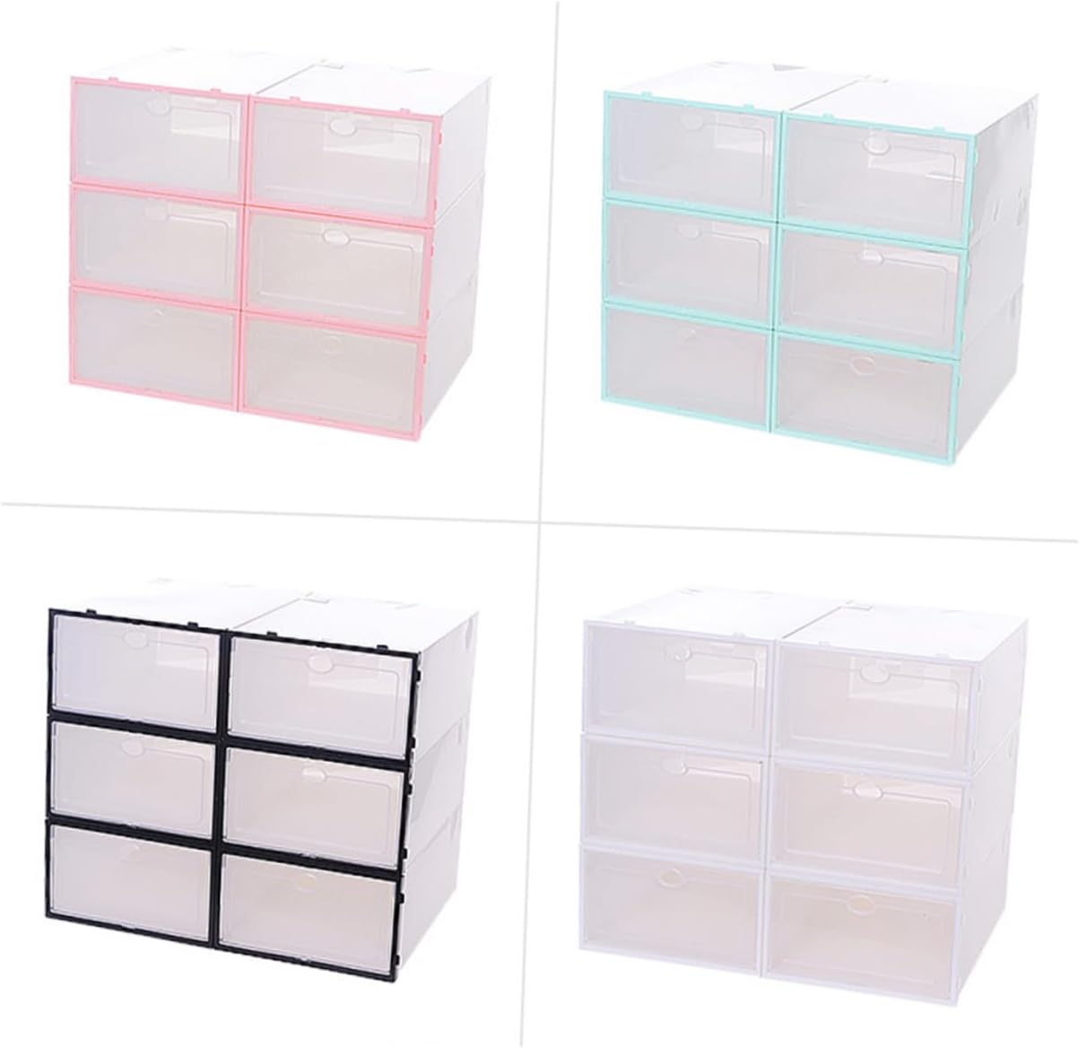 6PCS Thickened Transparent Stackable Shoe Storage Boxes for Women White Plastic Shoe Containers with Space-saving Design for Closet Organization