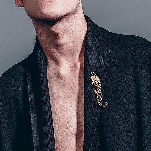 Climbing Black Spots Leopard Brooch Pin Crystal Big Cat Animal Breastpin Badge Jewelry for Men Women2