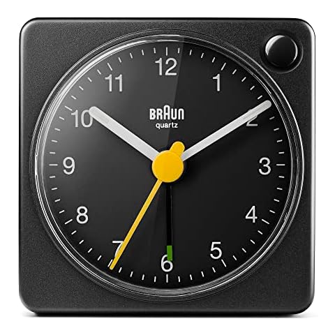 Braun Klassischer analoger Reisewecker mit Schlummerfunktion und Licht Cover