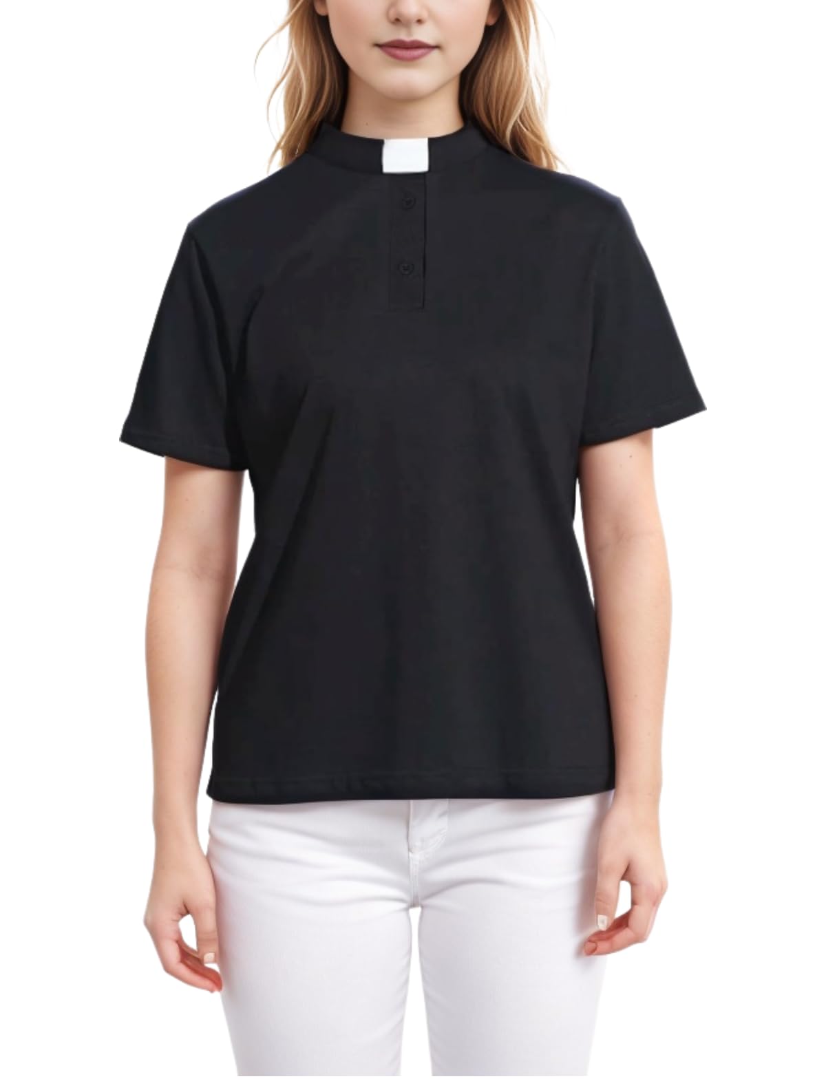Clergy Shirts for Women Pastor Full Collar Short Sleeve Polo Shirt Clergy Dresses