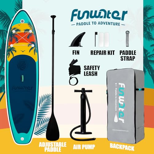Image of FunWater 11' /10'6 inch Inflatable Stand Up Paddle Board with Premium SUP Paddleboard Accessories, Wide Stable Anti-Slip EVA Deck,Paddle Boards for Adults & Youth of All Skill Levels