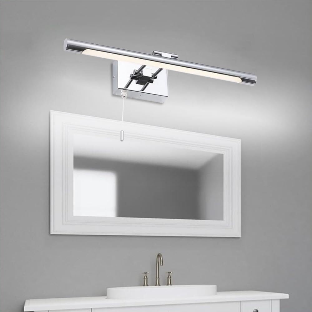 Lampada da Specchio Bagno Vintage Lampada lineare a LED per specchio da bagno Luce frontale per specchio con angolazione regolabile con interruttore a catenella(6000K,60cm)