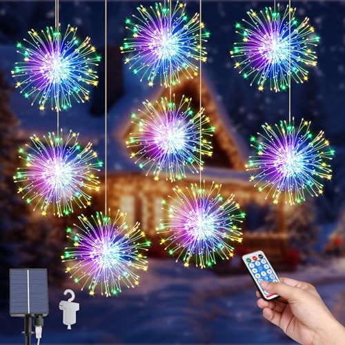 Micacorn Luces Solares LED Exterior Jardin, 8 Piezas Solares Fuegos Artificiales Luces 800 LEDs 8 Modos Luces Impermeables con Remoto Control para Home Natale Boda Fiesta Navidad