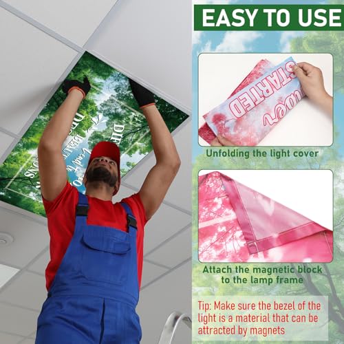 Image of VIHOSE 4 Pcs Fluorescent Light Covers for Ceiling Lights 4 x 2 ft Motivational Magnetic Light Covers Inspirational Classroom Filters for Classroom Office Home Kitchen (Season)