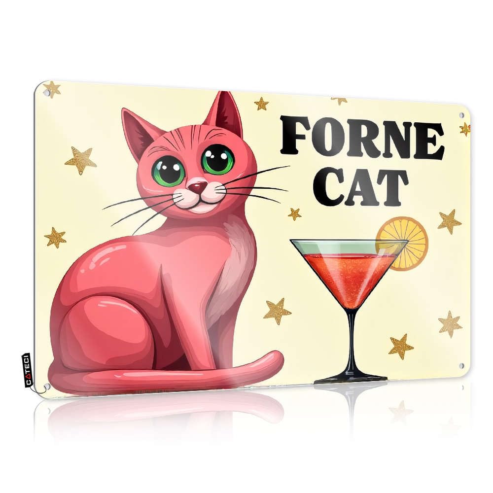 Sujd Men's Colour Tin Sign Feminist Hanging Rust-Proof & Highland Decor 12Inch Vintage - Forne Cat: A Pink Sipping Cocktail For Room | Coffee Bar