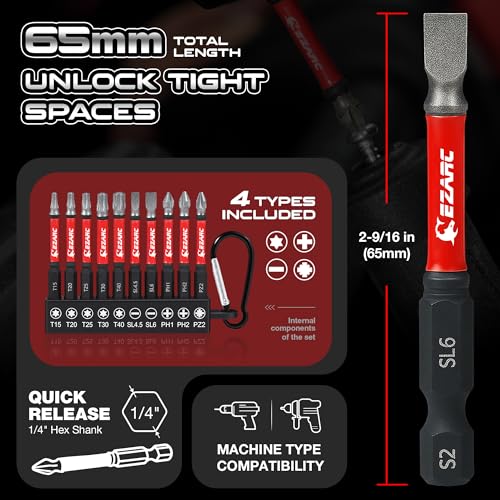 Image of EZARC Diamond Tip Screwdriver Bit Set, 2-9 /16 inch Anti-Slip Bits, 10PCS