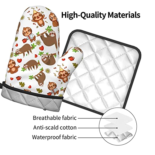 Sloth With Love Animal Oven Mitts Pot Holders Set,2-Piece Set, Heat Resistant Waterproof Gloves For Kitchen Cooking, Baking, Bbq #TOP3